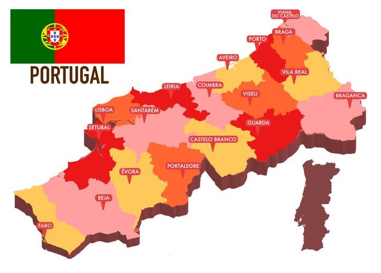 Mapa Geográfico Do País Europeu Portugal E Da Espanha Com Cidades