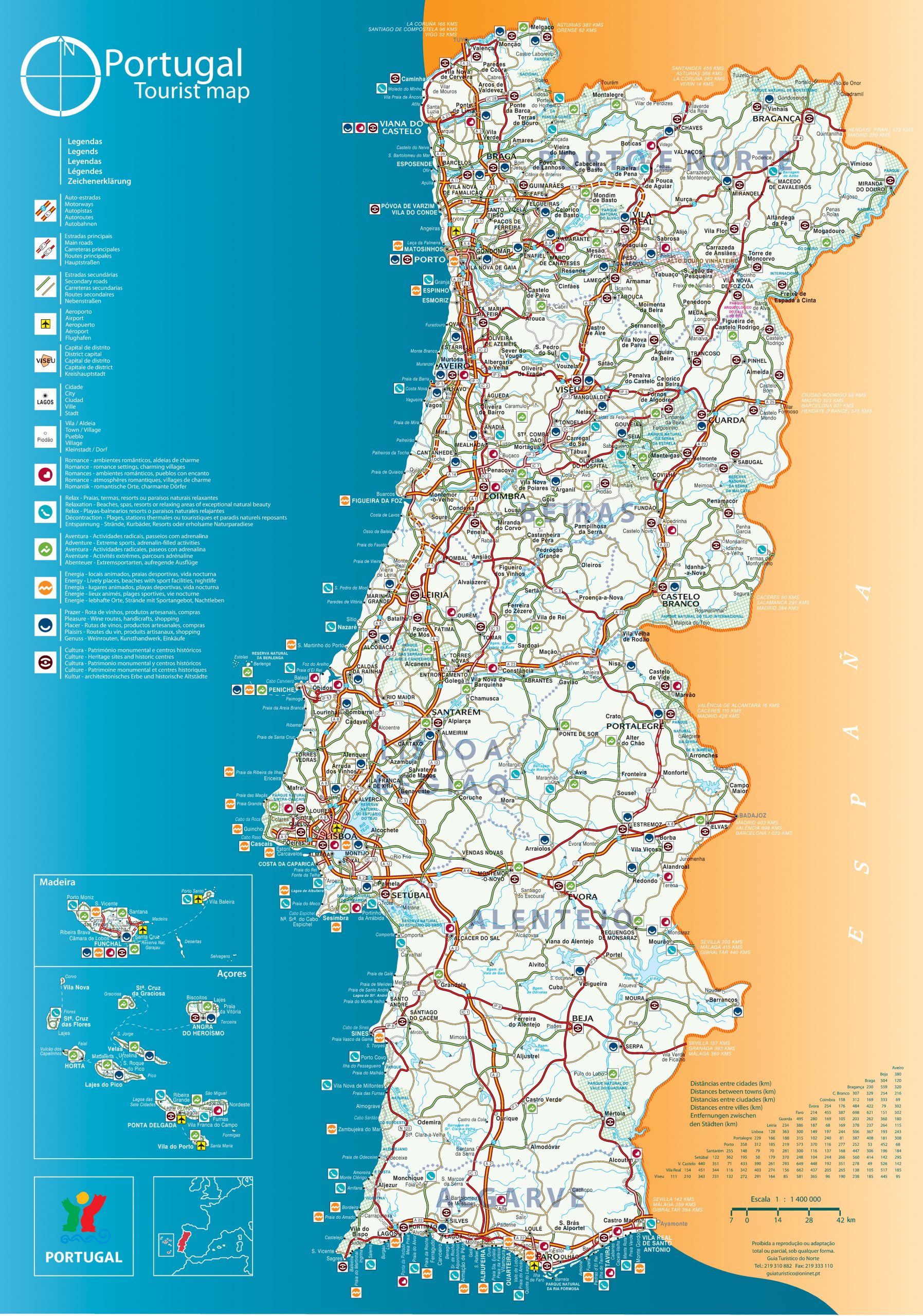 Mapa de Portugal e do mundo on-line, o cálculo das distâncias entre as  cidades do mundo.