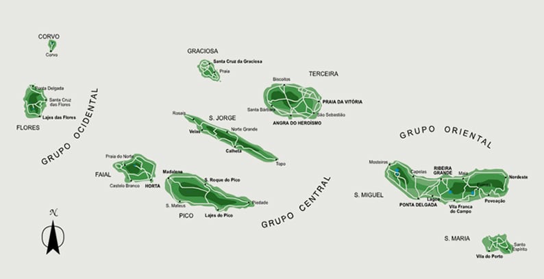 mapa dos açores