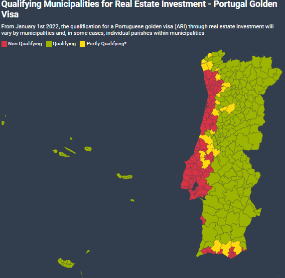 cidades do interior de portugal para o visto gold